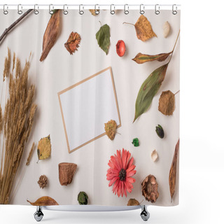 Personality  Set Of Autumn Dry Plants And White Postcard Shower Curtains