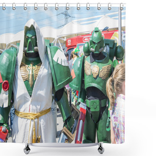 Personality  LONDON, UK - May 26: Warhammer Space Marine Cosplayers Outside T Shower Curtains