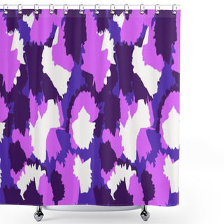 Personality  Seamless Circular Brush Strokes Pattern. Vector Hand Drawn Violet Ebru Effect. Abstract Geometric Bright Purple Printing With Random Stains, Drops, Spots Patterned. Collage For Design Shower Curtains