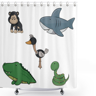 Personality  Wild Animals Collage On White Shower Curtains