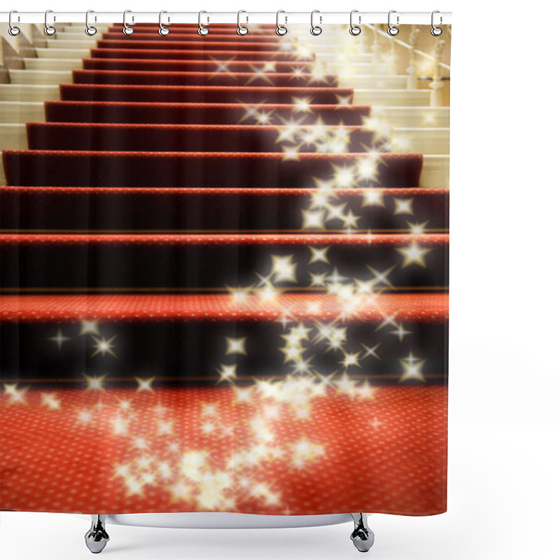 Personality  Stairs covered with red carpet shower curtains