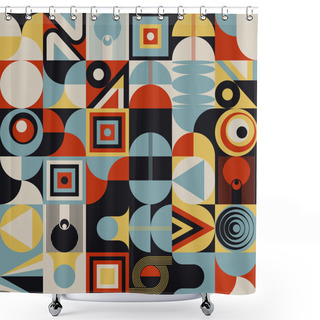 Personality  Modern Art Pattern Inspired By Bauhaus Design Made With Abstract Geometric Shapes And Bold Forms. Digital Graphics Elements For Poster, Cover, Art, Presentation, Prints, Fabric, Wallpaper And Etc. Shower Curtains