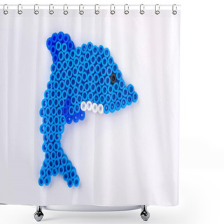 Personality  Perler Bead Dolphin. Close Up. White Isolated Background. Shower Curtains