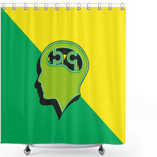Personality  Bald Head With Puzzle Brain Green And Yellow Modern 3d Vector Icon Logo Shower Curtains