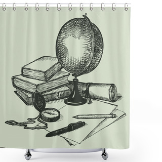 Personality  Vector Still Life Subjects Of Geography Shower Curtains