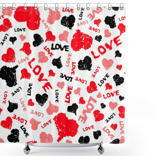 Personality  Hearts Valentine Background With Painted Love Word Shower Curtains