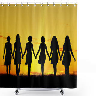 Personality  Women Walking Hand In Hand Shower Curtains