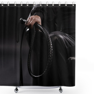 Personality  Male Hand Holding Black Leather Whip Shower Curtains