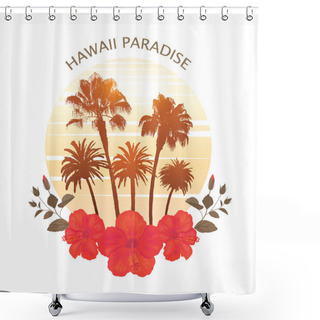 Personality  Summer Vacation And Palm Tree Background. Print For T-shirt. Shower Curtains