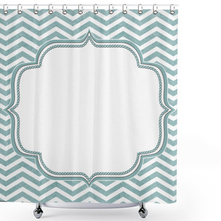 Personality  Teal And White Chevron Frame With Embroidery Background Shower Curtains
