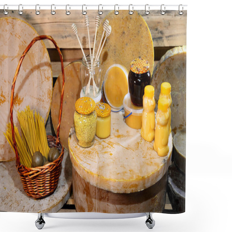 Personality  Beekeeping. Products Of Livelihoods Of Bees. Beeswax, Honeycomb, Honey, Pollen, Propolis. Products Of Beekeeping. Shower Curtains