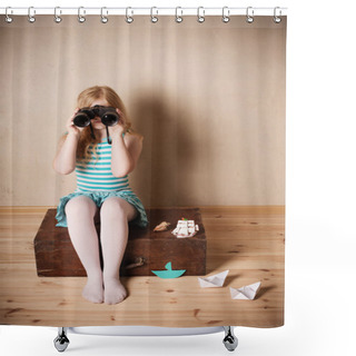 Personality  Happy Girl Playing With Toy Sailing Boat Indoors Shower Curtains