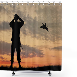 Personality  Silhouette Of A Soldier And An Airplane  Shower Curtains