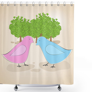 Personality  Vector Illustration Of Birds Couple In Love. Shower Curtains