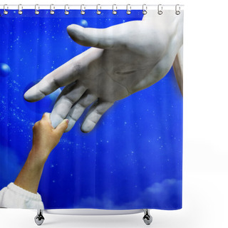Personality  Child Holding Hand Of Jesus Statue Shower Curtains