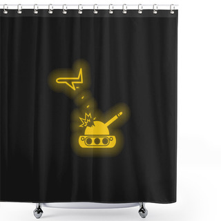 Personality  Airplane Throwing Bombs On A War Tank Yellow Glowing Neon Icon Shower Curtains