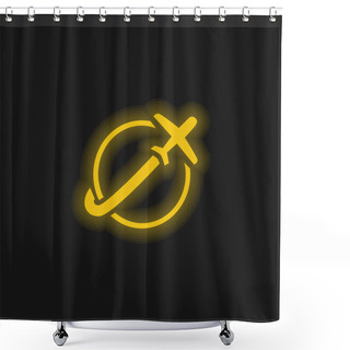 Personality  Airplane Travelling Around Earth Yellow Glowing Neon Icon Shower Curtains
