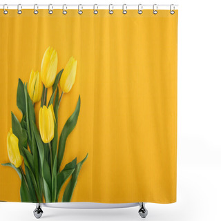 Personality  Top View Of Bouquet With Yellow Tulips On Orange Background Shower Curtains