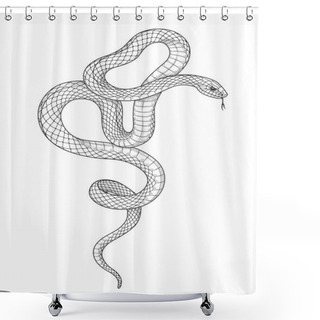 Personality  Hand Drawn Twisted Snake Isolated On Blank Background. Vector Monochrome Serpent Side View. Black And White Animalistic Illustration In Vintage Style, T-shirt Design, Tattoo Art, Coloring Page. Shower Curtains
