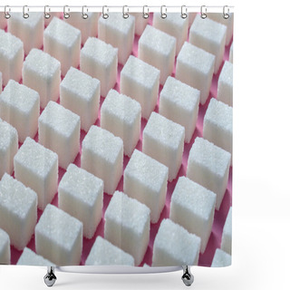 Personality  Cubes Of Refined White Sugar The Correct Geometric Shape On A Pink Background. Minimalistic Abstract Screensaver Shower Curtains