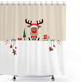 Personality  Square Christmas Reindeer And Icons Beige White Shower Curtains