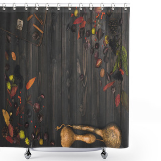 Personality  Dried Autumn Leaves And Pumpkins Shower Curtains