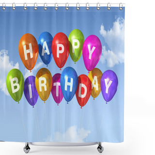 Personality  Happy Birthday Balloons In The Sky Shower Curtains