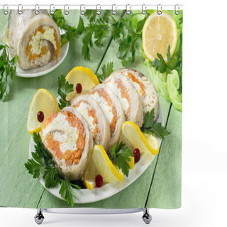Personality  Mackerel Roll With Carrots And Eggs  Shower Curtains