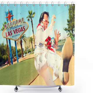 Personality  Elvis Look-alike Impersonator And Las Vegas Sign Shower Curtains