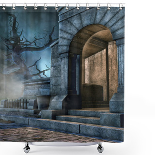 Personality  Entrance To A Cemetery Crypt Shower Curtains