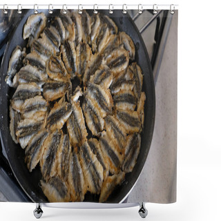 Personality  Anchovy Fish Cooked On A Stove, Cooking Anchovy In A Pan, Anchovy In A Turkish Style Pan, Shower Curtains