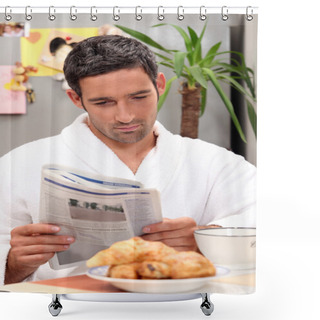 Personality  Man Having Breakfast With Newspaper Shower Curtains