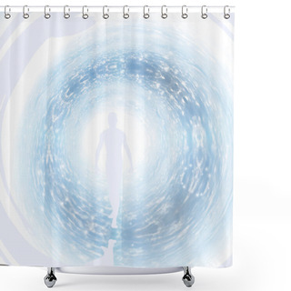 Personality  Tunnel Of Light With Figure. Soul. 3D Rendering Shower Curtains