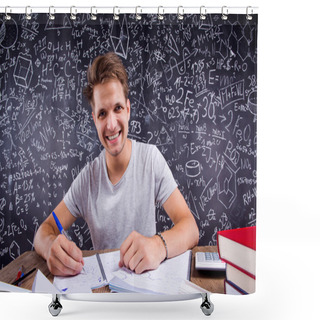 Personality  Hipster Student Doing His Homework Shower Curtains