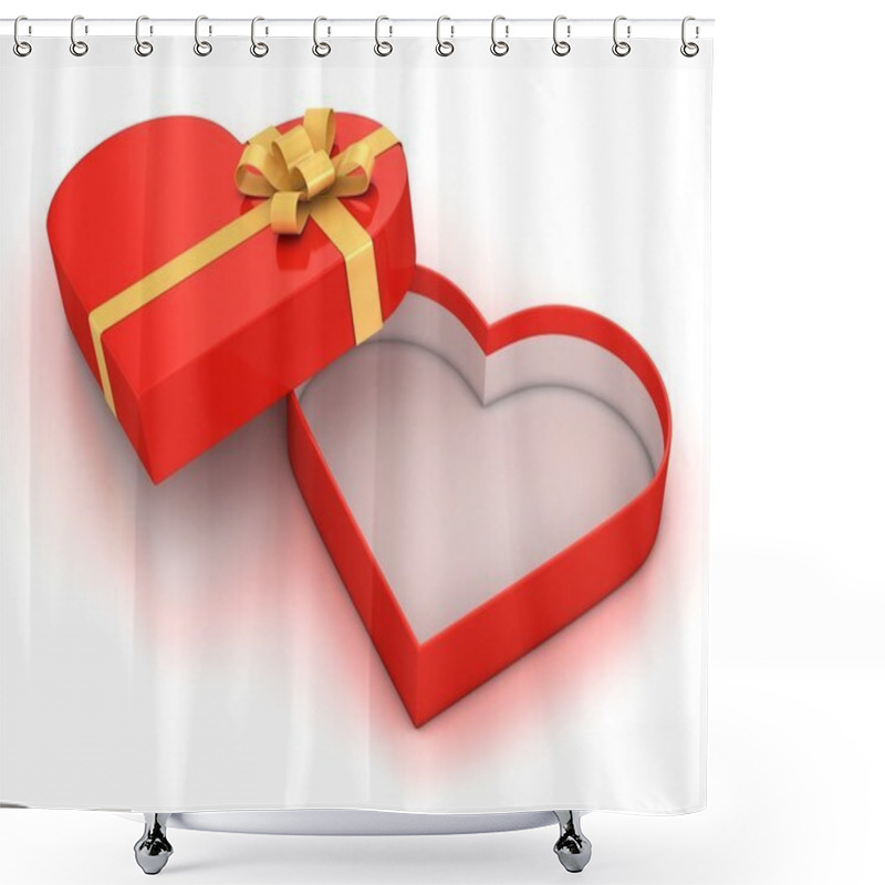 Personality  Open Empty Hearth Shaped Gift Box Over White Background Shower Curtains