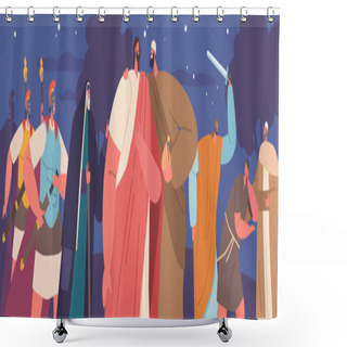 Personality  Betrayal Scene Of Jesus. Judas Iscariot Identifies Jesus To The Roman Soldiers With A Kiss In Exchange For Thirty Pieces Of Silver Leading To Arrest And Crucifixion. Cartoon People Vector Illustration Shower Curtains