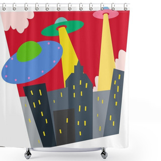 Personality  Saucers Attack City Shower Curtains