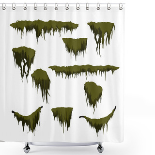 Personality  Green Swamp Moss On White Background. Forest Grass In Cartoon Style. Isolated Design Element. Game Sprite. Marsh Plants Shower Curtains