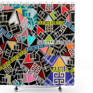 Personality  Patchwork Colorful Seamless Pattern. Geometric Greek Style Vecto Shower Curtains