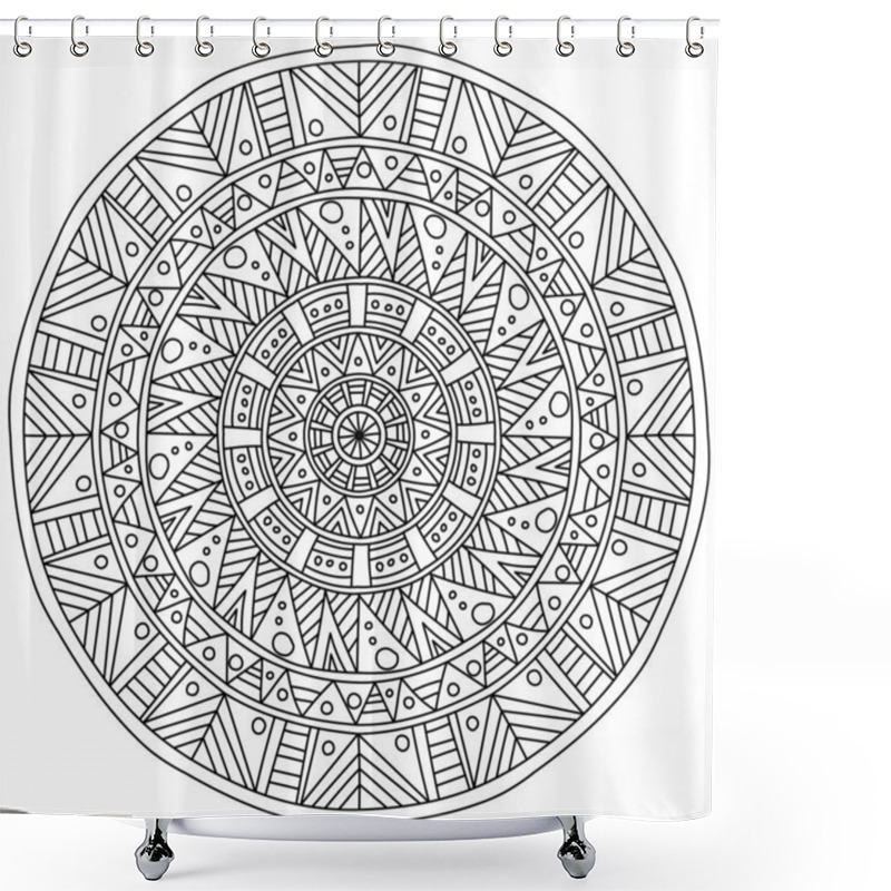 Personality  Fantasy Mandala With Linear Patterns, Meditative Coloring Page In The Shape Of A Circle Vector Illustration Shower Curtains