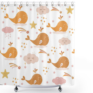 Personality  Boho-style Whales And Clouds Pattern, Color Vector Illustration For Childrens Rooms Shower Curtains