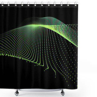 Personality  3d Sea Dots Wave Glowing Stream. Flow From Dynamic Particles. Chain Of Nodes. Array Surface Isolated On Black Background. Colorful Lights Of Intersections Sparkles. Beautiful Vector Abstract Shapes. Shower Curtains