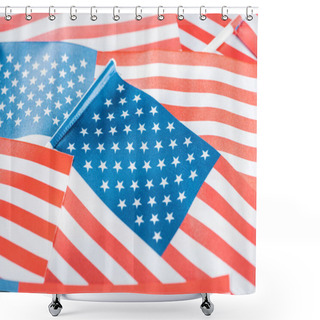 Personality  Close Up View Of Shiny National American Flags In Stack Shower Curtains