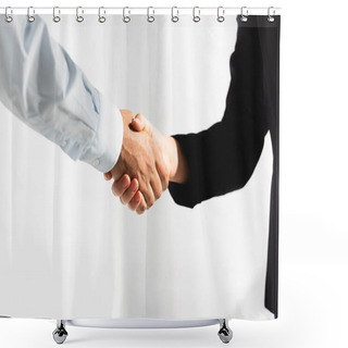 Personality  Partial View Of Politicians Shaking Hands On White Shower Curtains
