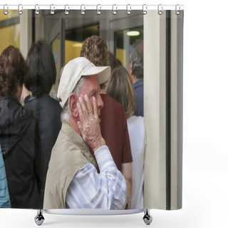 Personality  Pensioners Queue Outside A National Bank Branch As Banks Only Op Shower Curtains