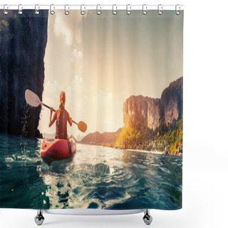 Personality  Lady With Kayak Shower Curtains