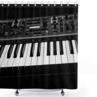 Personality  Two Octaves Electronic Musical Keyboard Synthesizer Close-up. Shower Curtains