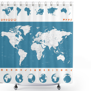 Personality  World Map, Globes, Continents, Navigation Icons - Illustration Shower Curtains