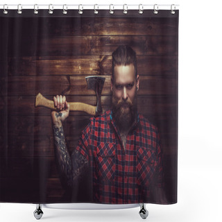 Personality  Brutal Man With Beard And Tattooe. Shower Curtains