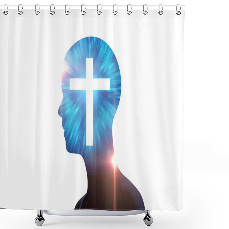 Personality  White Light Cross On Silhouette Of Virtual Human. Shower Curtains